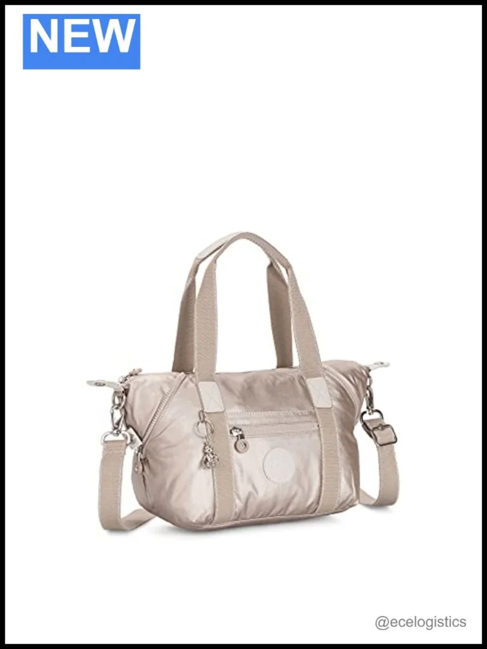 Kipling Art Mini Metallic Shoulder Bag - Nylon Crossbody Tote with Zipper, 16L